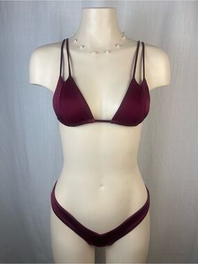 Sommer Swim Double-Strap Triangle Bikini Top & V-Front Bottom in Wine